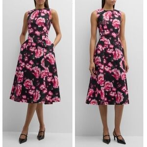 Adam Lippes Eloise Floral Print Sleeveless A-Line Cotton Twill  Midi Dress NEW
